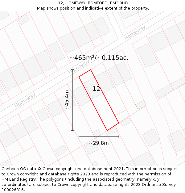 12, HOMEWAY, ROMFORD, RM3 0HD: Plot and title map