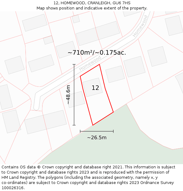 12, HOMEWOOD, CRANLEIGH, GU6 7HS: Plot and title map