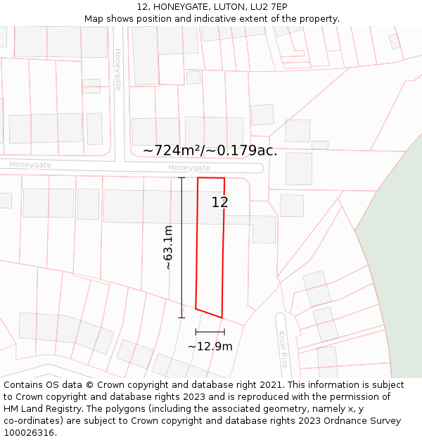 12, HONEYGATE, LUTON, LU2 7EP: Plot and title map