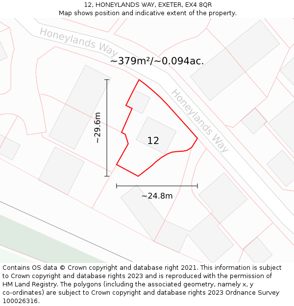 12, HONEYLANDS WAY, EXETER, EX4 8QR: Plot and title map