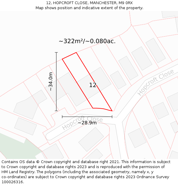 12, HOPCROFT CLOSE, MANCHESTER, M9 0RX: Plot and title map