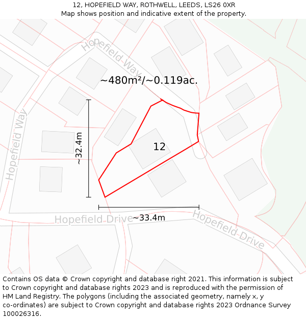 12, HOPEFIELD WAY, ROTHWELL, LEEDS, LS26 0XR: Plot and title map