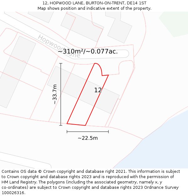 12, HOPWOOD LANE, BURTON-ON-TRENT, DE14 1ST: Plot and title map