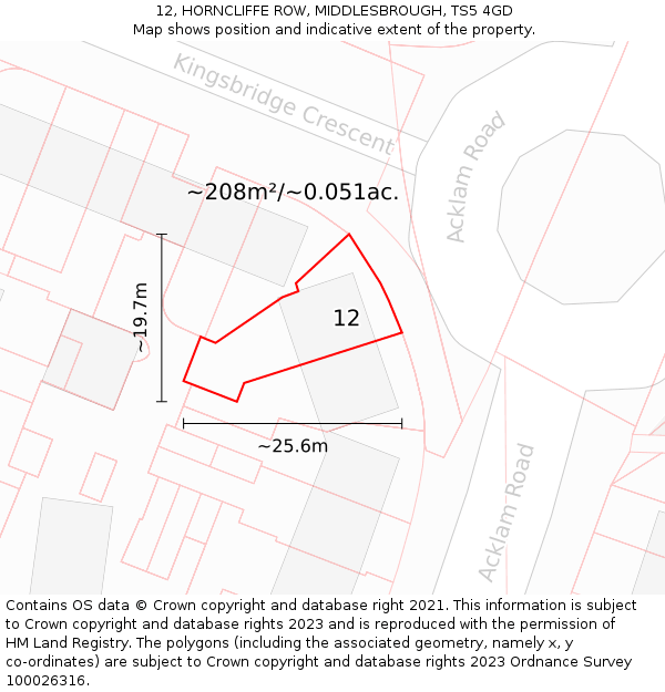 12, HORNCLIFFE ROW, MIDDLESBROUGH, TS5 4GD: Plot and title map