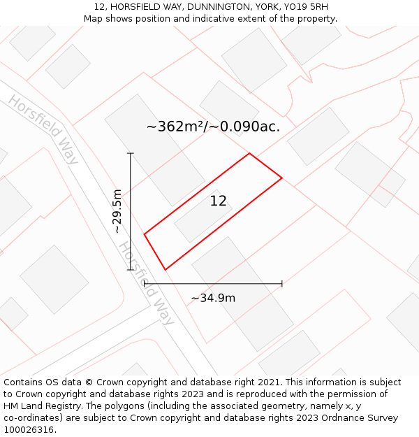 12, HORSFIELD WAY, DUNNINGTON, YORK, YO19 5RH: Plot and title map