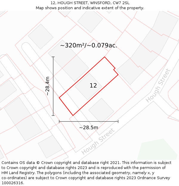 12, HOUGH STREET, WINSFORD, CW7 2SL: Plot and title map