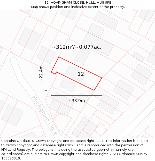12, HOVINGHAM CLOSE, HULL, HU8 9PE: Plot and title map