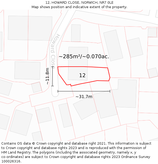 12, HOWARD CLOSE, NORWICH, NR7 0LE: Plot and title map