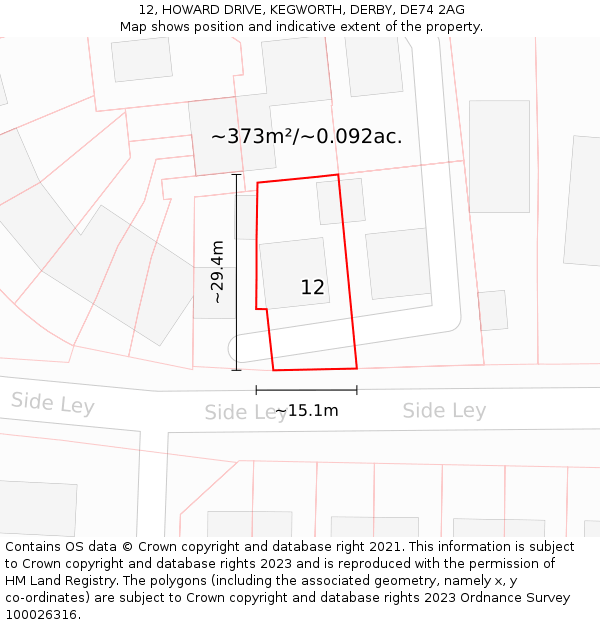 12, HOWARD DRIVE, KEGWORTH, DERBY, DE74 2AG: Plot and title map