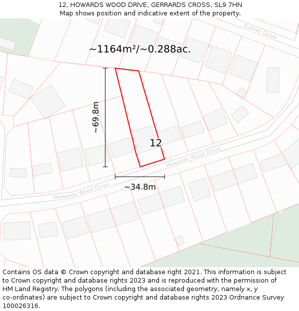 12, HOWARDS WOOD DRIVE, GERRARDS CROSS, SL9 7HN: Plot and title map