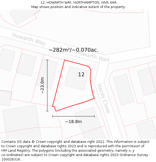 12, HOWARTH WAY, NORTHAMPTON, NN5 4AA: Plot and title map