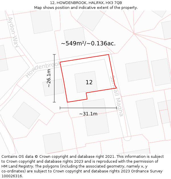 12, HOWDENBROOK, HALIFAX, HX3 7QB: Plot and title map