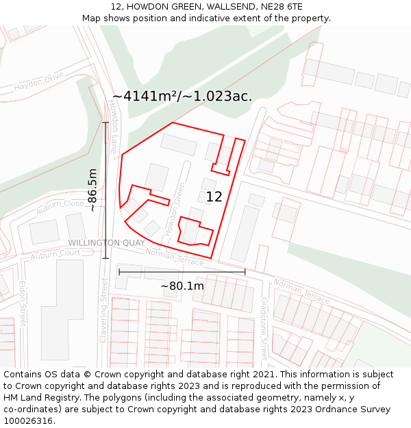 12, HOWDON GREEN, WALLSEND, NE28 6TE: Plot and title map