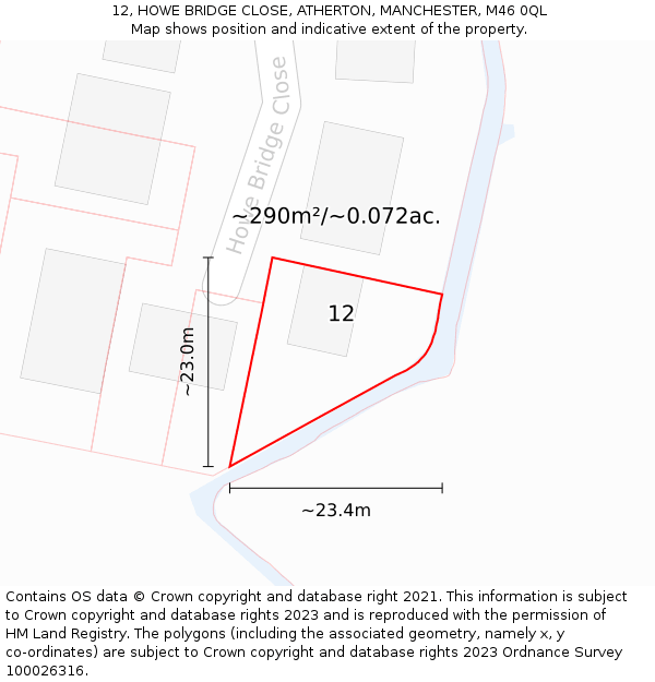 12, HOWE BRIDGE CLOSE, ATHERTON, MANCHESTER, M46 0QL: Plot and title map