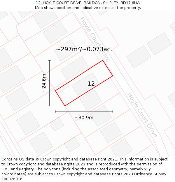 12, HOYLE COURT DRIVE, BAILDON, SHIPLEY, BD17 6HA: Plot and title map