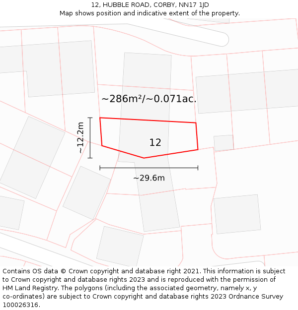 12, HUBBLE ROAD, CORBY, NN17 1JD: Plot and title map