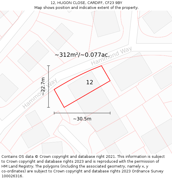 12, HUGON CLOSE, CARDIFF, CF23 9BY: Plot and title map