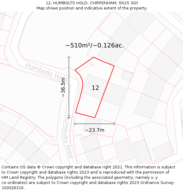 12, HUMBOLTS HOLD, CHIPPENHAM, SN15 3GY: Plot and title map