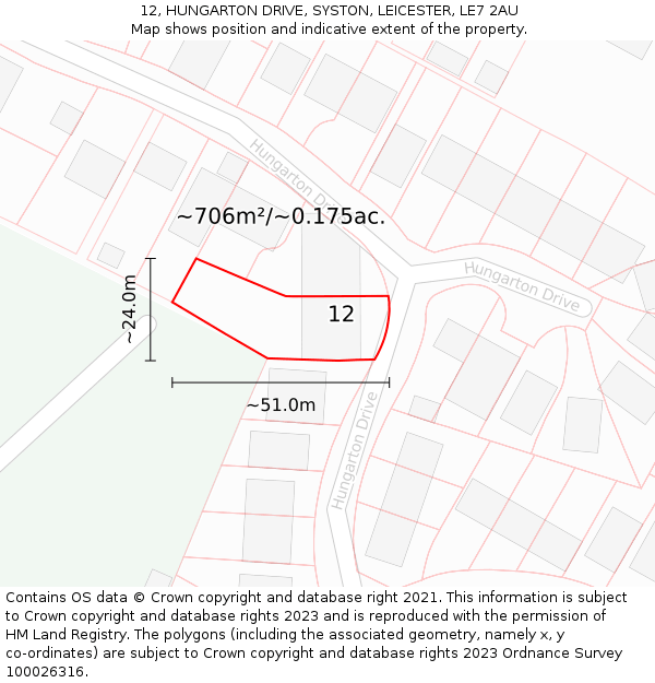 12, HUNGARTON DRIVE, SYSTON, LEICESTER, LE7 2AU: Plot and title map
