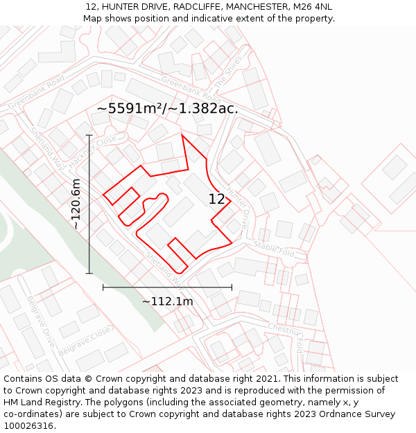 12, HUNTER DRIVE, RADCLIFFE, MANCHESTER, M26 4NL: Plot and title map
