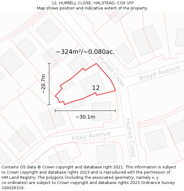 12, HURRELL CLOSE, HALSTEAD, CO9 1FP: Plot and title map