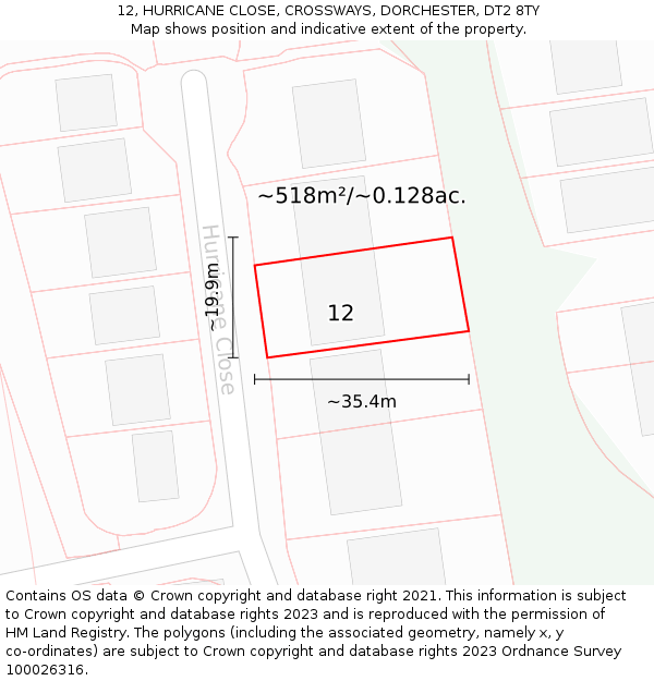 12, HURRICANE CLOSE, CROSSWAYS, DORCHESTER, DT2 8TY: Plot and title map