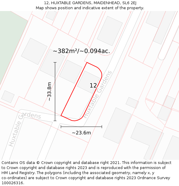 12, HUXTABLE GARDENS, MAIDENHEAD, SL6 2EJ: Plot and title map