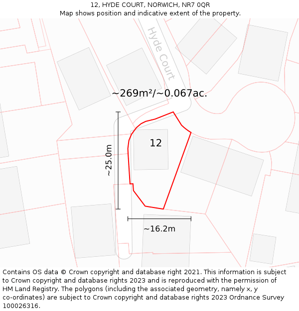12, HYDE COURT, NORWICH, NR7 0QR: Plot and title map