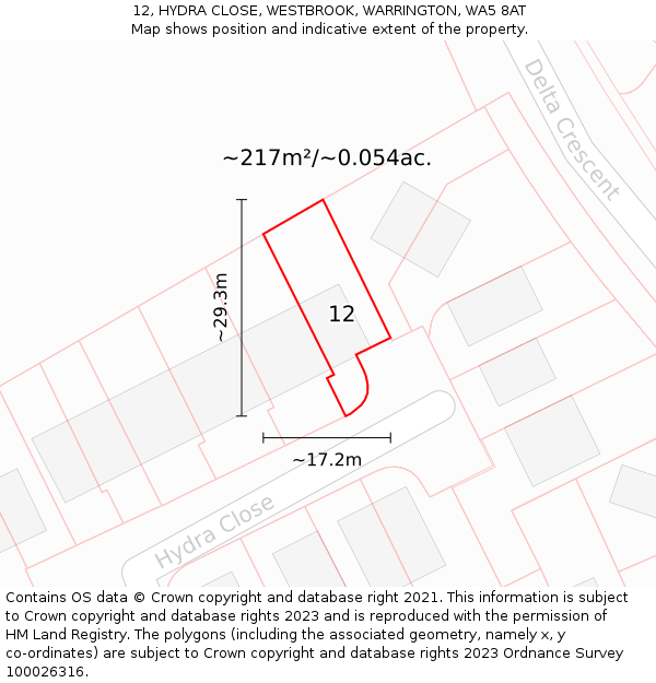 12, HYDRA CLOSE, WESTBROOK, WARRINGTON, WA5 8AT: Plot and title map