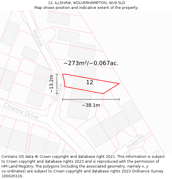 12, ILLSHAW, WOLVERHAMPTON, WV9 5LD: Plot and title map