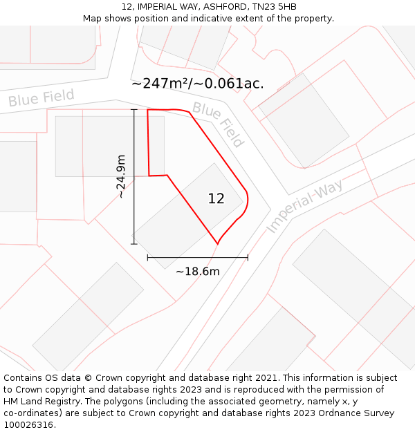 12, IMPERIAL WAY, ASHFORD, TN23 5HB: Plot and title map