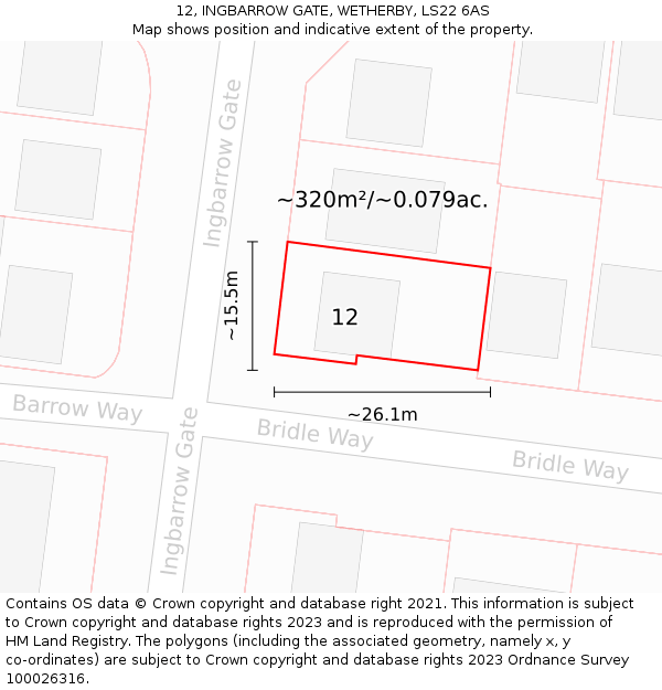 12, INGBARROW GATE, WETHERBY, LS22 6AS: Plot and title map
