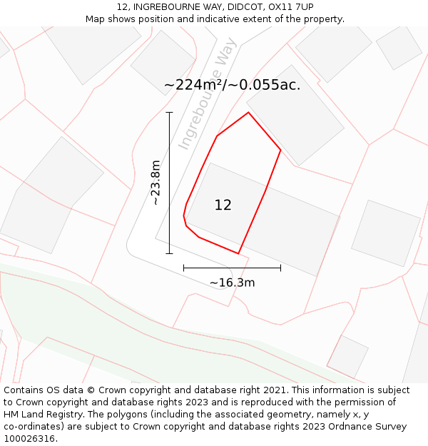 12, INGREBOURNE WAY, DIDCOT, OX11 7UP: Plot and title map