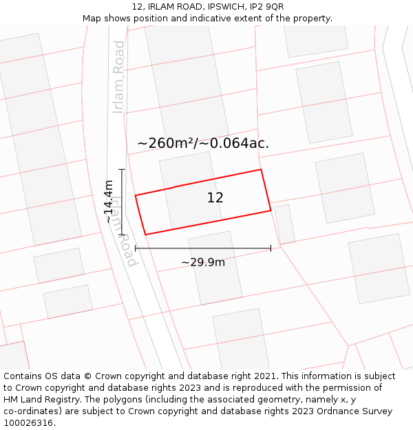 12, IRLAM ROAD, IPSWICH, IP2 9QR: Plot and title map