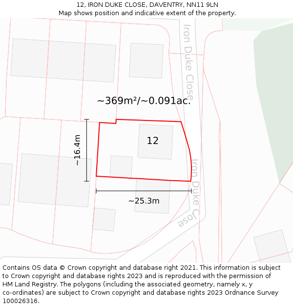 12, IRON DUKE CLOSE, DAVENTRY, NN11 9LN: Plot and title map
