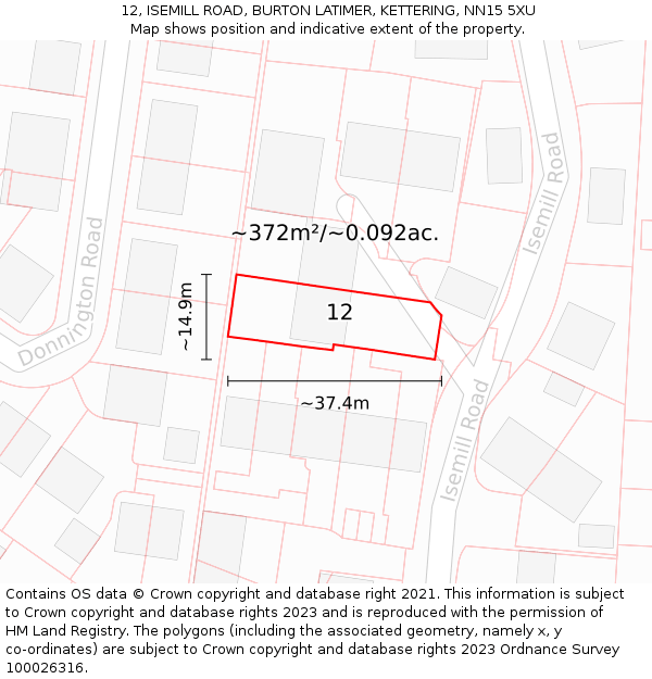 12, ISEMILL ROAD, BURTON LATIMER, KETTERING, NN15 5XU: Plot and title map