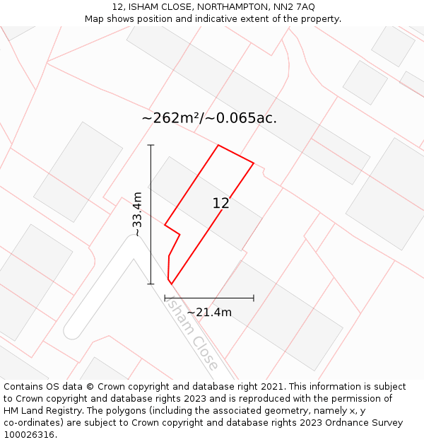 12, ISHAM CLOSE, NORTHAMPTON, NN2 7AQ: Plot and title map