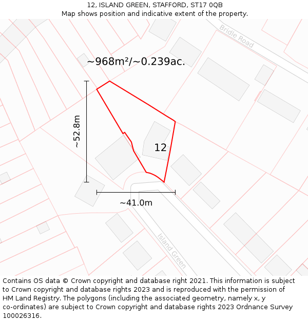 12, ISLAND GREEN, STAFFORD, ST17 0QB: Plot and title map