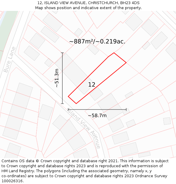12, ISLAND VIEW AVENUE, CHRISTCHURCH, BH23 4DS: Plot and title map