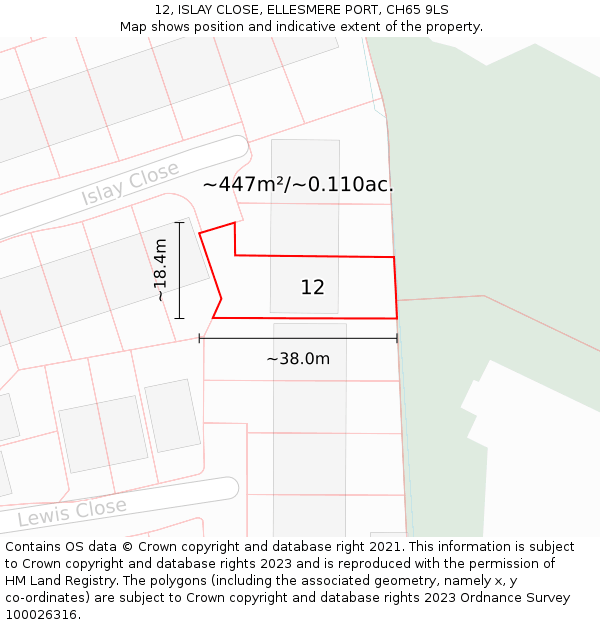 12, ISLAY CLOSE, ELLESMERE PORT, CH65 9LS: Plot and title map