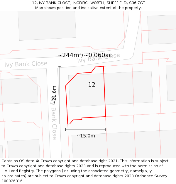 12, IVY BANK CLOSE, INGBIRCHWORTH, SHEFFIELD, S36 7GT: Plot and title map