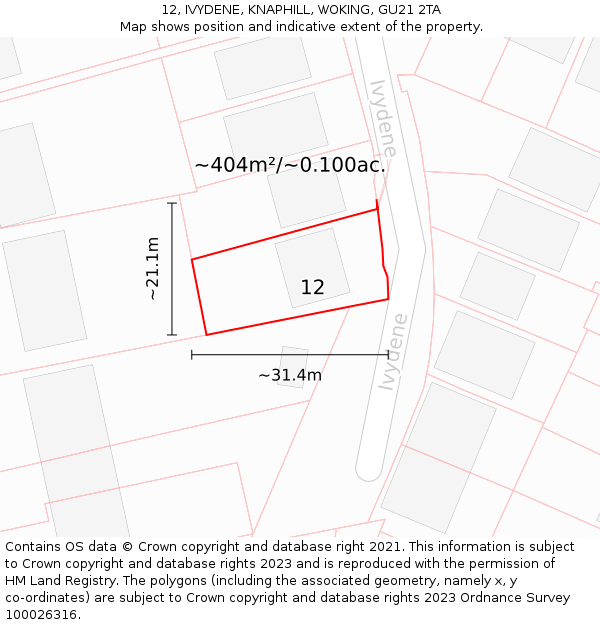 12, IVYDENE, KNAPHILL, WOKING, GU21 2TA: Plot and title map