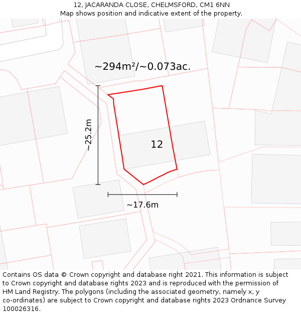 12, JACARANDA CLOSE, CHELMSFORD, CM1 6NN: Plot and title map