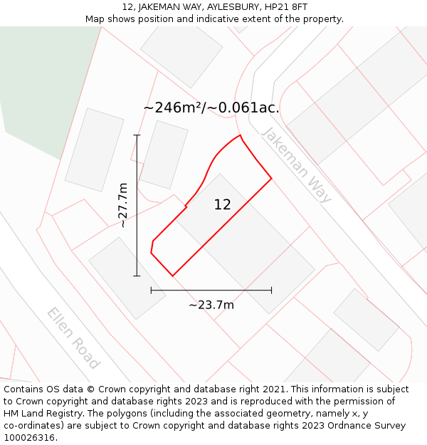 12, JAKEMAN WAY, AYLESBURY, HP21 8FT: Plot and title map