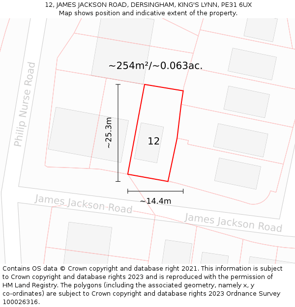 12, JAMES JACKSON ROAD, DERSINGHAM, KING'S LYNN, PE31 6UX: Plot and title map