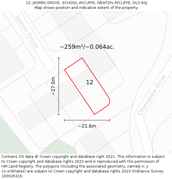 12, JASMIN GROVE, SCHOOL AYCLIFFE, NEWTON AYCLIFFE, DL5 6GJ: Plot and title map