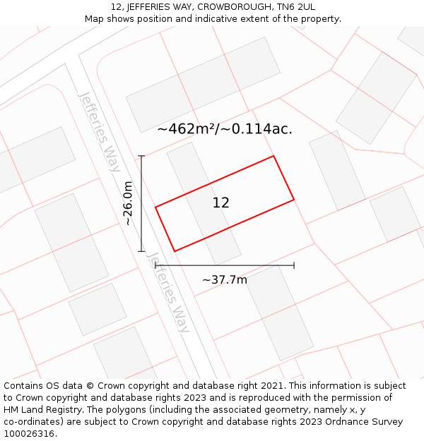 12, JEFFERIES WAY, CROWBOROUGH, TN6 2UL: Plot and title map