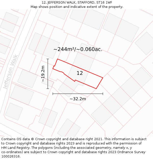 12, JEFFERSON WALK, STAFFORD, ST16 1WF: Plot and title map
