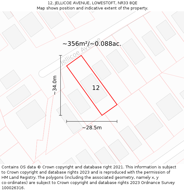 12, JELLICOE AVENUE, LOWESTOFT, NR33 8QE: Plot and title map