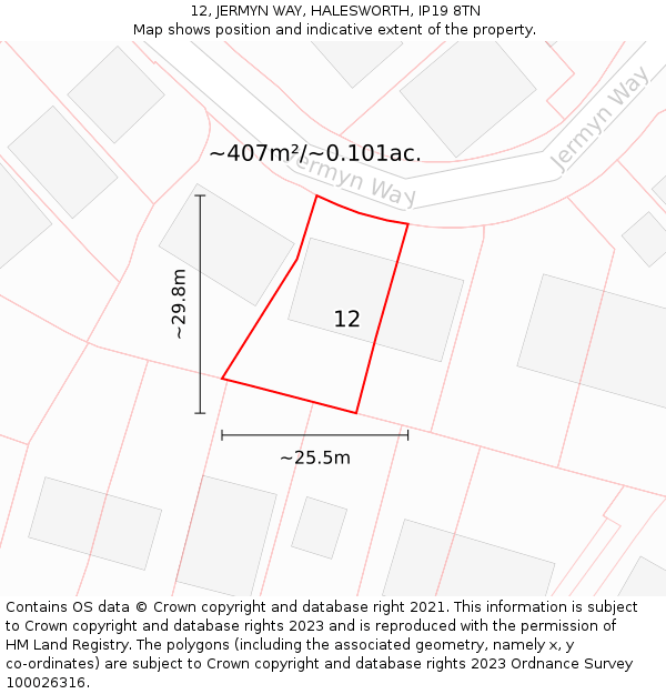 12, JERMYN WAY, HALESWORTH, IP19 8TN: Plot and title map
